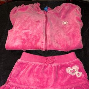 Pink sweater and skirt outfit